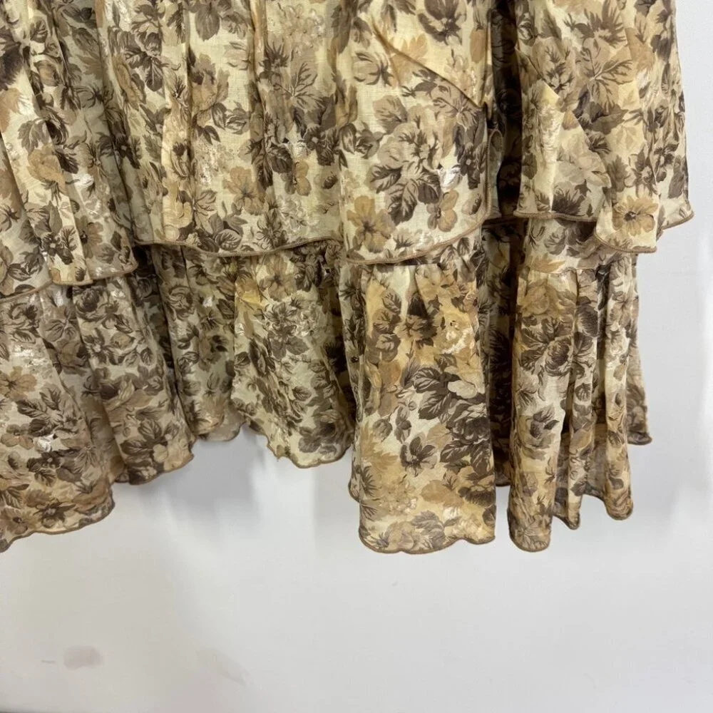Vtg Camelot Floral Maxi Skirt Beige Brown Size S Ruffle Boho Romantic Style